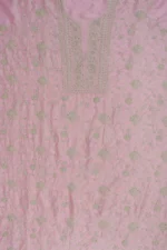 Srajann Hand Embroided Pink Mul Chanderi Lucknowi Chikankari Unstitched Kurta Dupatta Set (SLC1353) - Image 8