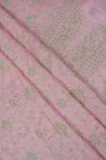 Srajann Hand Embroided Pink Mul Chanderi Lucknowi Chikankari Unstitched Kurta Dupatta Set