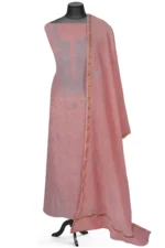 Srajann Hand Embroided Peach Mul Chanderi Lucknowi Chikankari Unstitched Kurta Dupatta Set (SLC1354) - Image 3