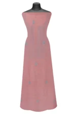 Srajann Hand Embroided Peach Mul Chanderi Lucknowi Chikankari Unstitched Kurta Dupatta Set (SLC1354) - Image 7