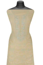 Srajann Hand Embroided Lemon Mul Chanderi Lucknowi Chikankari Unstitched Kurta Dupatta Set (SLC1355) - Image 3