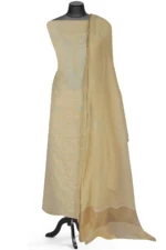 Srajann Hand Embroided Lemon Mul Chanderi Lucknowi Chikankari Unstitched Kurta Dupatta Set (SLC1355) - Image 2