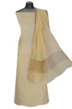 Srajann Hand Embroided Lemon Mul Chanderi Lucknowi Chikankari Unstitched Kurta Dupatta Set (SLC1355) - Image 5