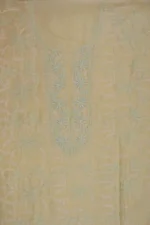 Srajann Hand Embroided Lemon Mul Chanderi Lucknowi Chikankari Unstitched Kurta Dupatta Set (SLC1355) - Image 8