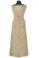 Srajann Hand Embroided Cream Mul Chanderi Lucknowi Chikankari Unstitched Kurta Dupatta Set (SLC1356) - Image 7