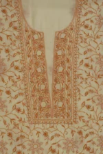 Srajann Hand Embroided Cream Mul Chanderi Lucknowi Chikankari Unstitched Kurta Dupatta Set (SLC1356) - Image 8