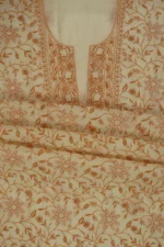 Srajann Hand Embroided Cream Mul Chanderi Lucknowi Chikankari Unstitched Kurta Dupatta Set