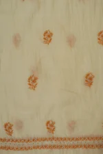 Srajann Hand Embroided Cream Mul Chanderi Lucknowi Chikankari Unstitched Kurta Dupatta Set (SLC1356) - Image 10