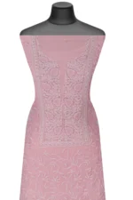 Srajann Hand Embroided Pink Mul Chanderi Lucknowi Chikankari Unstitched Kurta Dupatta Set (SLC1357) - Image 3