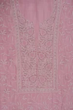 Srajann Hand Embroided Pink Mul Chanderi Lucknowi Chikankari Unstitched Kurta Dupatta Set (SLC1357) - Image 8