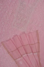Srajann Hand Embroided Pink Mul Chanderi Lucknowi Chikankari Unstitched Kurta Dupatta Set