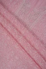 Srajann Hand Embroided Pink Mul Chanderi Lucknowi Chikankari Unstitched Kurta Dupatta Set (SLC1357) - Image 10