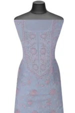 Srajann Hand Embroided Grey Mul Chanderi Lucknowi Chikankari Unstitched Kurta Dupatta Set (SLC1358) - Image 5