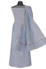 Srajann Hand Embroided Grey Mul Chanderi Lucknowi Chikankari Unstitched Kurta Dupatta Set (SLC1358) - Image 4