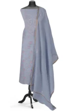 Srajann Hand Embroided Grey Mul Chanderi Lucknowi Chikankari Unstitched Kurta Dupatta Set (SLC1358) - Image 2