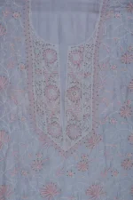 Srajann Hand Embroided Grey Mul Chanderi Lucknowi Chikankari Unstitched Kurta Dupatta Set (SLC1358) - Image 8