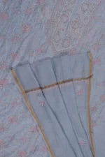 Srajann Hand Embroided Grey Mul Chanderi Lucknowi Chikankari Unstitched Kurta Dupatta Set
