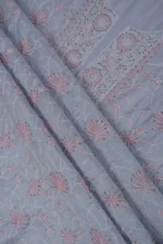Srajann Hand Embroided Grey Mul Chanderi Lucknowi Chikankari Unstitched Kurta Dupatta Set (SLC1358) - Image 10