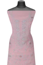 Srajann Hand Embroided Pink Mul Chanderi Lucknowi Chikankari Unstitched Kurta Dupatta Set (SLC1361) - Image 3