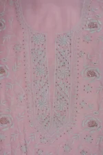 Srajann Hand Embroided Pink Mul Chanderi Lucknowi Chikankari Unstitched Kurta Dupatta Set (SLC1361) - Image 8