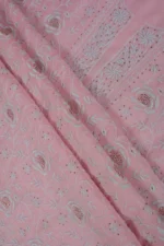Srajann Hand Embroided Pink Mul Chanderi Lucknowi Chikankari Unstitched Kurta Dupatta Set (SLC1361) - Image 10