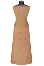 Srajann Hand Embroided Peach Mul Chanderi Lucknowi Chikankari Unstitched Kurta Dupatta Set (SLC1362) - Image 6