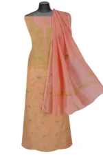 Srajann Hand Embroided Peach Mul Chanderi Lucknowi Chikankari Unstitched Kurta Dupatta Set (SLC1362) - Image 4