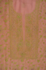Srajann Hand Embroided Peach Mul Chanderi Lucknowi Chikankari Unstitched Kurta Dupatta Set (SLC1362) - Image 8