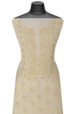 Srajann Hand Embroided Cream Mul Chanderi Lucknowi Chikankari Unstitched Kurta Dupatta Set (SLC1363) - Image 5