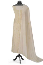Srajann Hand Embroided Cream Mul Chanderi Lucknowi Chikankari Unstitched Kurta Dupatta Set (SLC1363) - Image 2
