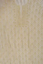 Srajann Hand Embroided Cream Mul Chanderi Lucknowi Chikankari Unstitched Kurta Dupatta Set (SLC1363) - Image 8