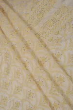 Srajann Hand Embroided Cream Mul Chanderi Lucknowi Chikankari Unstitched Kurta Dupatta Set (SLC1363) - Image 10