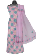 Srajann Hand Embroided Pink Faux Georgette Lucknowi Chikankari Unstitched Kurta Dupatta Set (SLC1373) - Image 4