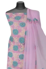 Srajann Hand Embroided Pink Faux Georgette Lucknowi Chikankari Unstitched Kurta Dupatta Set (SLC1373) - Image 5