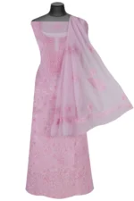 Srajann Hand Embroided Pink Faux Georgette Lucknowi Chikankari Unstitched Kurta Dupatta Set (SLC1371) - Image 4
