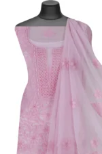 Srajann Hand Embroided Pink Faux Georgette Lucknowi Chikankari Unstitched Kurta Dupatta Set (SLC1371) - Image 3
