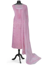 Srajann Hand Embroided Pink Faux Georgette Lucknowi Chikankari Unstitched Kurta Dupatta Set (SLC1371) - Image 2