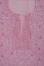 Srajann Hand Embroided Pink Faux Georgette Lucknowi Chikankari Unstitched Kurta Dupatta Set (SLC1371) - Image 8