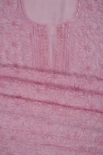 Srajann Hand Embroided Pink Faux Georgette Lucknowi Chikankari Unstitched Kurta Dupatta Set (SLC1371) - Image 10