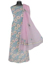 Srajann Hand Embroided Pink Faux Georgette Lucknowi Chikankari Unstitched Kurta Dupatta Set (SLC1372) - Image 2