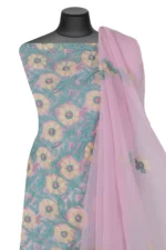Srajann Hand Embroided Pink Faux Georgette Lucknowi Chikankari Unstitched Kurta Dupatta Set (SLC1372) - Image 5
