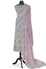 Srajann Hand Embroided Pink Faux Georgette Lucknowi Chikankari Unstitched Kurta Dupatta Set (SLC1372) - Image 6