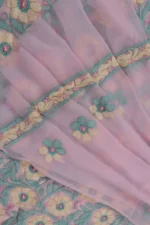 Srajann Hand Embroided Pink Faux Georgette Lucknowi Chikankari Unstitched Kurta Dupatta Set