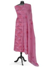 Srajann Hand Embroided Pink Faux Georgette Lucknowi Chikankari Unstitched Kurta Dupatta Set (SLC1369) - Image 3