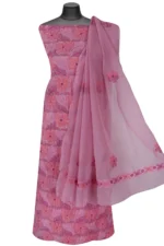 Srajann Hand Embroided Pink Faux Georgette Lucknowi Chikankari Unstitched Kurta Dupatta Set (SLC1369) - Image 2