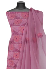 Srajann Hand Embroided Pink Faux Georgette Lucknowi Chikankari Unstitched Kurta Dupatta Set (SLC1369) - Image 5