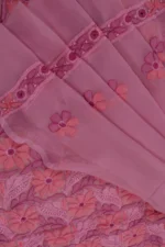 Srajann Hand Embroided Pink Faux Georgette Lucknowi Chikankari Unstitched Kurta Dupatta Set