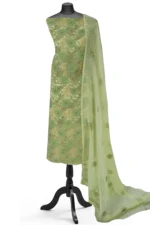 Srajann Hand Embroided Green Faux Georgette Lucknowi Chikankari Unstitched Kurta Dupatta Set (SLC1381) - Image 4