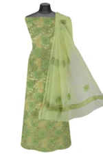 Srajann Hand Embroided Green Faux Georgette Lucknowi Chikankari Unstitched Kurta Dupatta Set (SLC1381) - Image 2