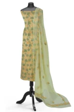 Srajann Hand Embroided Lemon Faux Georgette Lucknowi Chikankari Unstitched Kurta Dupatta Set (SLC1382) - Image 4